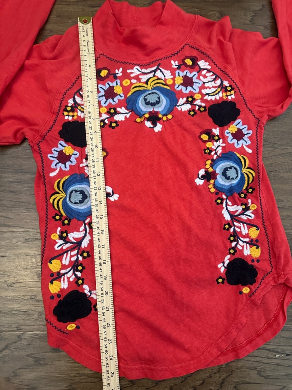 Free People Disco Rose Large Floral Embroidered Boho Long Sleeve mock neck Top - Picture 9 of 11